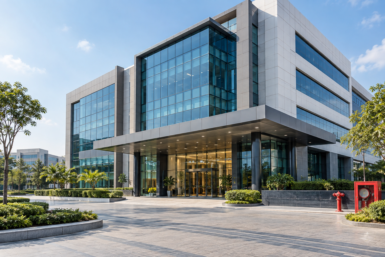 Commercial building protected by sprinkler systems