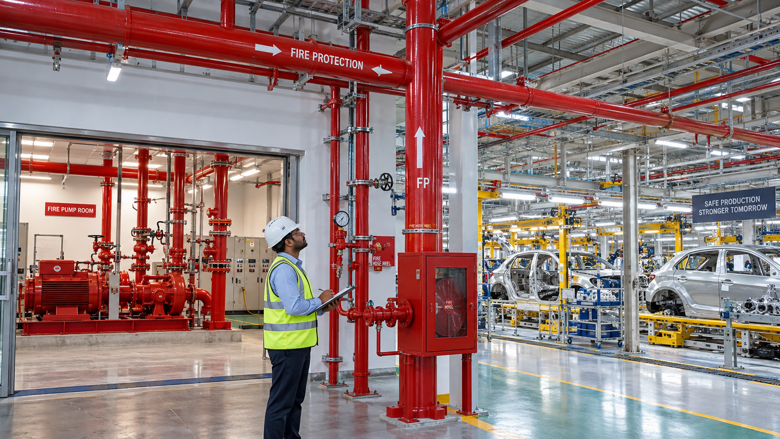 Fire protection systems installed in an automotive manufacturing plant